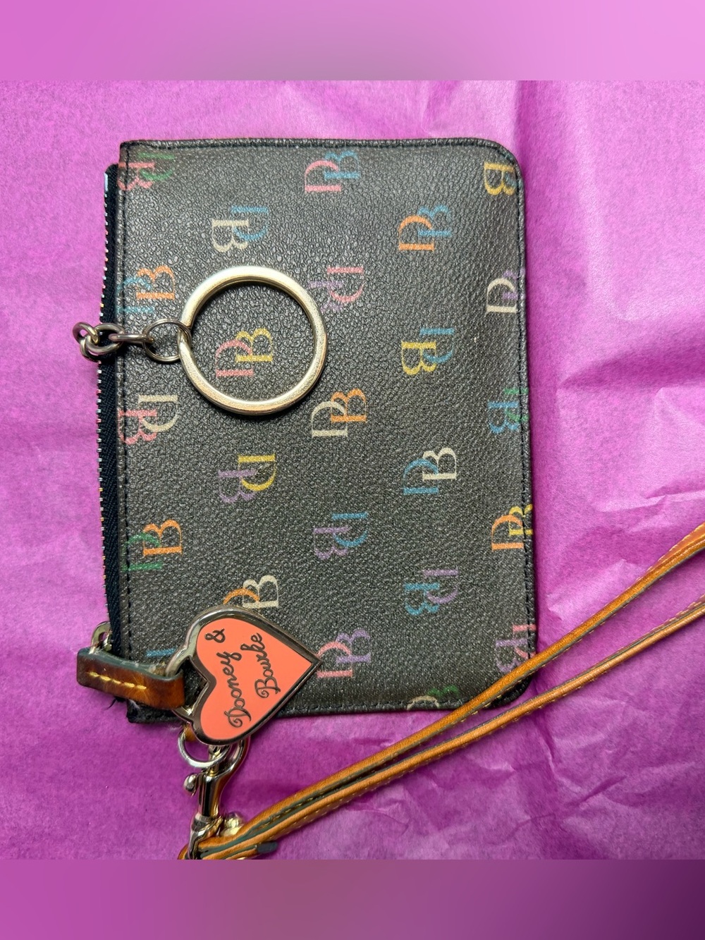 Authentic vintage Y2K Dooney & Bourke Rainbow Signature Monogram Wristlet Pouch.